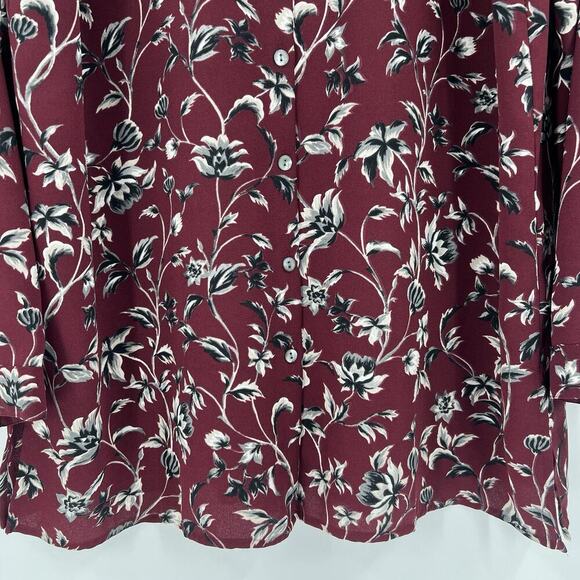 J. Jill Top Burgundy Floral‎ Long Sleeve Button Up Tunic Shirt Blouse Size Large - Picture 3 of 9